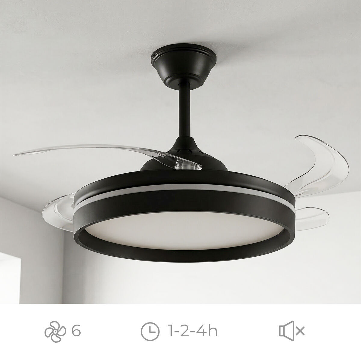 Ventilateur de plafond avec lumière LED, 4 pales rétractables et télécommande InnovaGoods