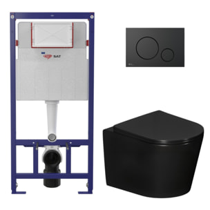 WC-Komplettset Schwarz Matt mit Vorwandelement ECO 2L, Rimless Hänge-WC & SoftClose-Sitz (STECE14BMT01-IN)
