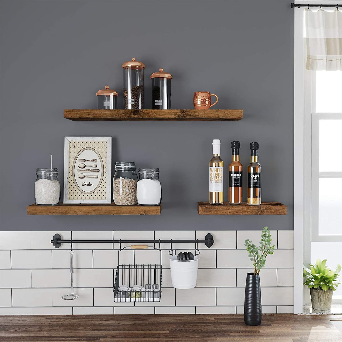Mensola da Muro 80 cm Stile Rustico in MDF Finitura Rovere Vintage