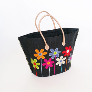 Panier artisanal de plage Noir Fibres naturelles - Majunga GM Noir
