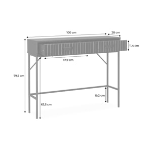 Console décor bois rainuré 2 tiroirs BAZALT