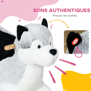 Jouet à bascule Husky pour enfant +18 mois effet sonore poignées siège ceinture réglable gris clair