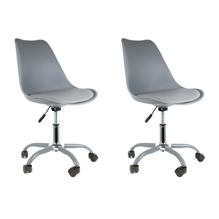 Chaise A Roulettes Kiruna Gris - Lot De 2