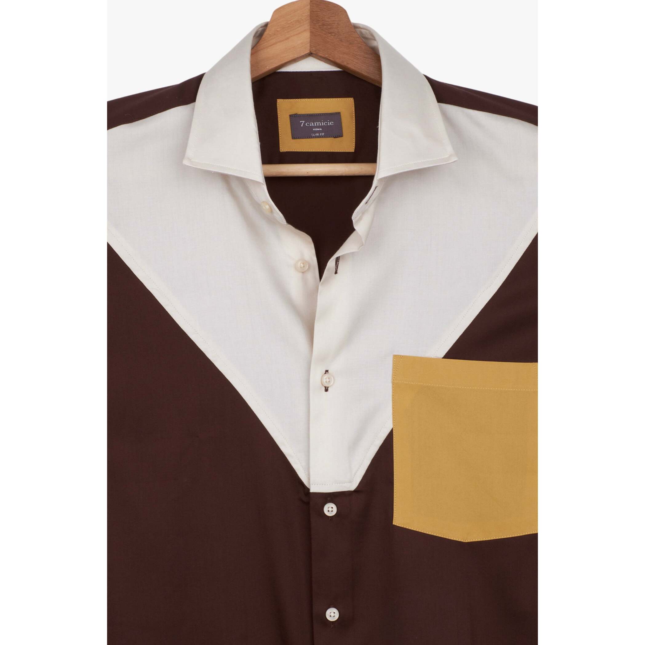 Camicia Uomo 1 Bottone Francese Slim Satin Unito Marrone