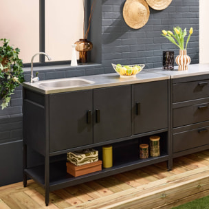 Cuisine d'extérieure 5 modules avec barbecue gaz 3 brûleurs sur pieds, thermomètre NAXOS BARBECUE GAZ + 5 MODULES