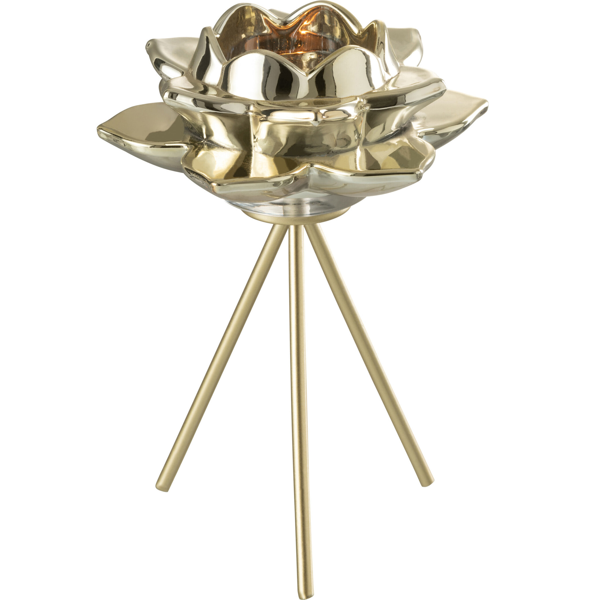 J-Line photophore Sur Pied Fleur - verre - or - large