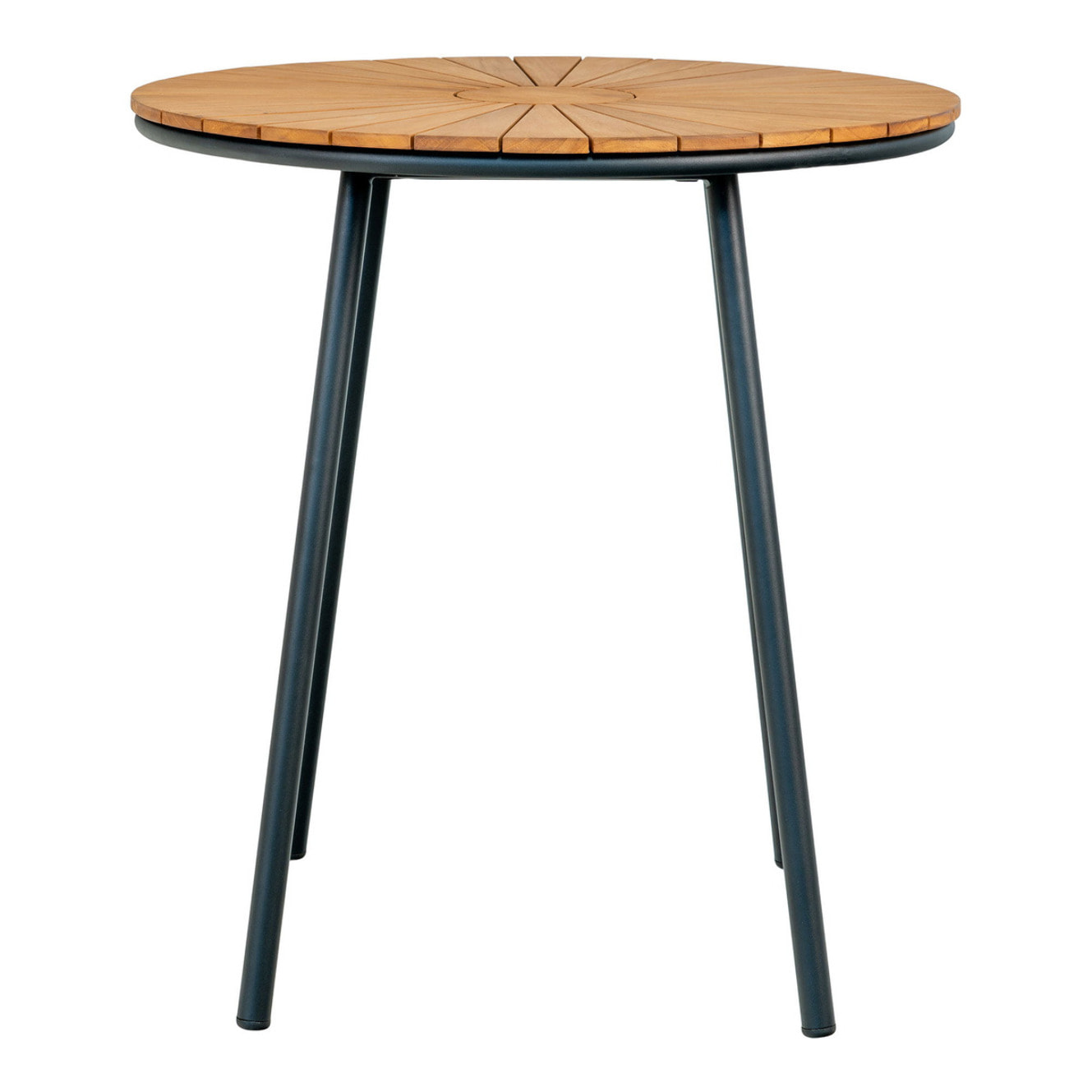 Tavolo Bistrot Cleveland Teak Naturale con Gambe Nere — Ø70×74 cm