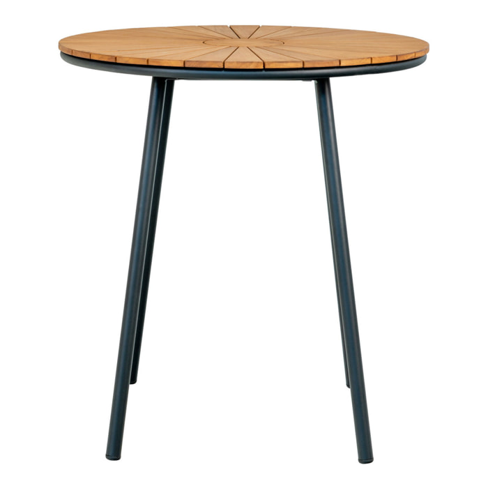 Tavolo Bistrot Cleveland Teak Naturale con Gambe Nere — Ø70×74 cm