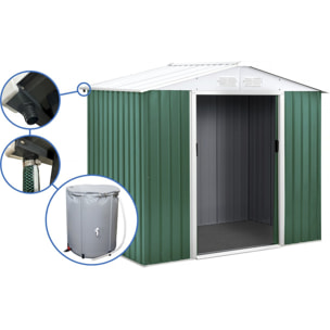 Abri de jardin métal - "Rosas " - 4,07 m² avec récupérateur d'eau et gouttière - Vert