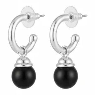 Pack aros pequeño y bola colgante plata chapado y bolas en negro y jaspeado