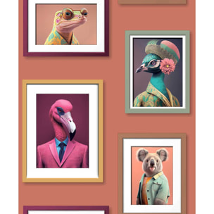 Papier peint cadres animaux fond terracotta