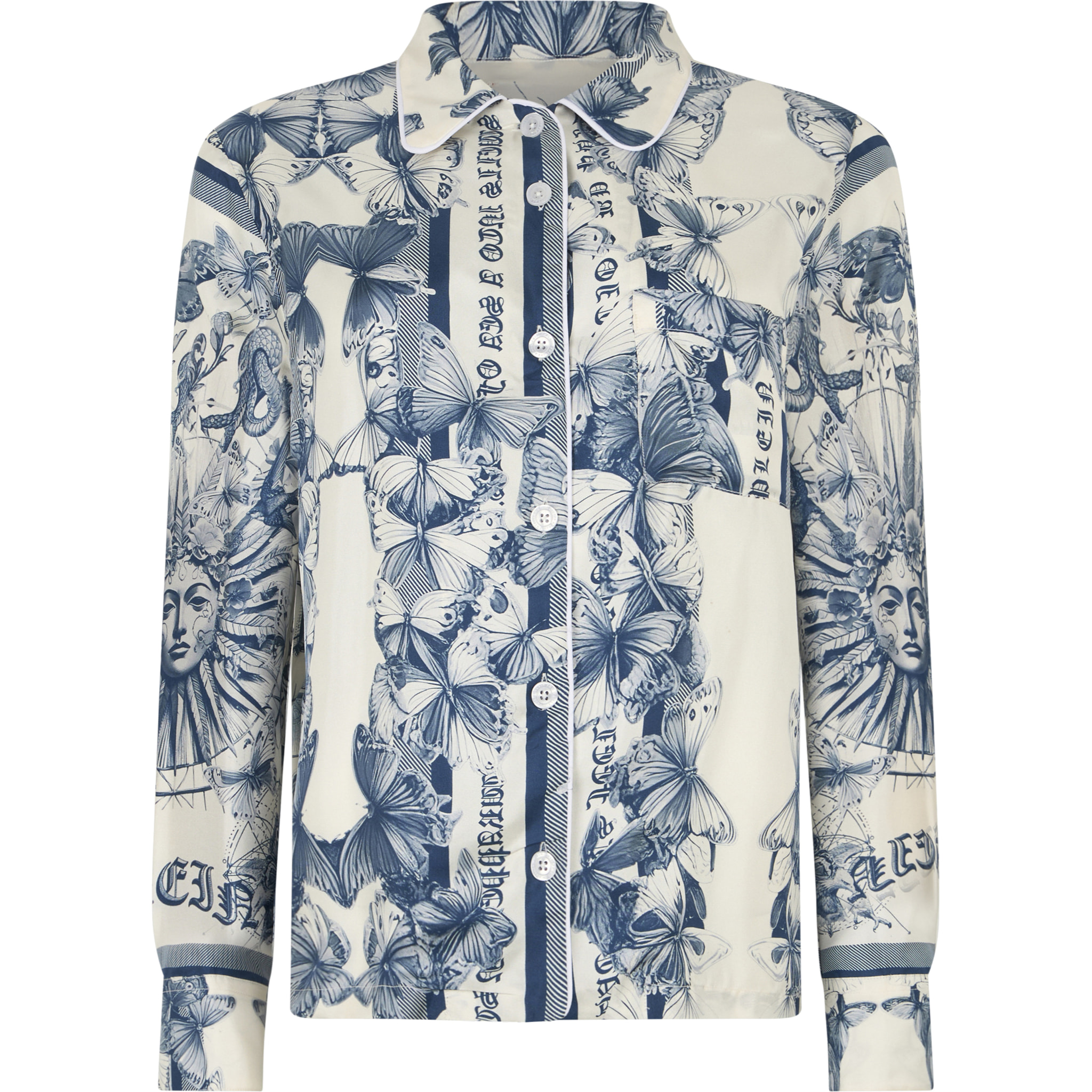 PHILIPP PLEIN Silk Pajama Shirt Butterfly Tattoo