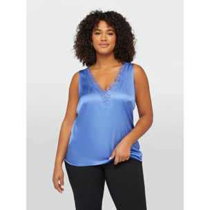 Fiorella Rubino - Top in raso con scollo a V in pizzo - Azzurro