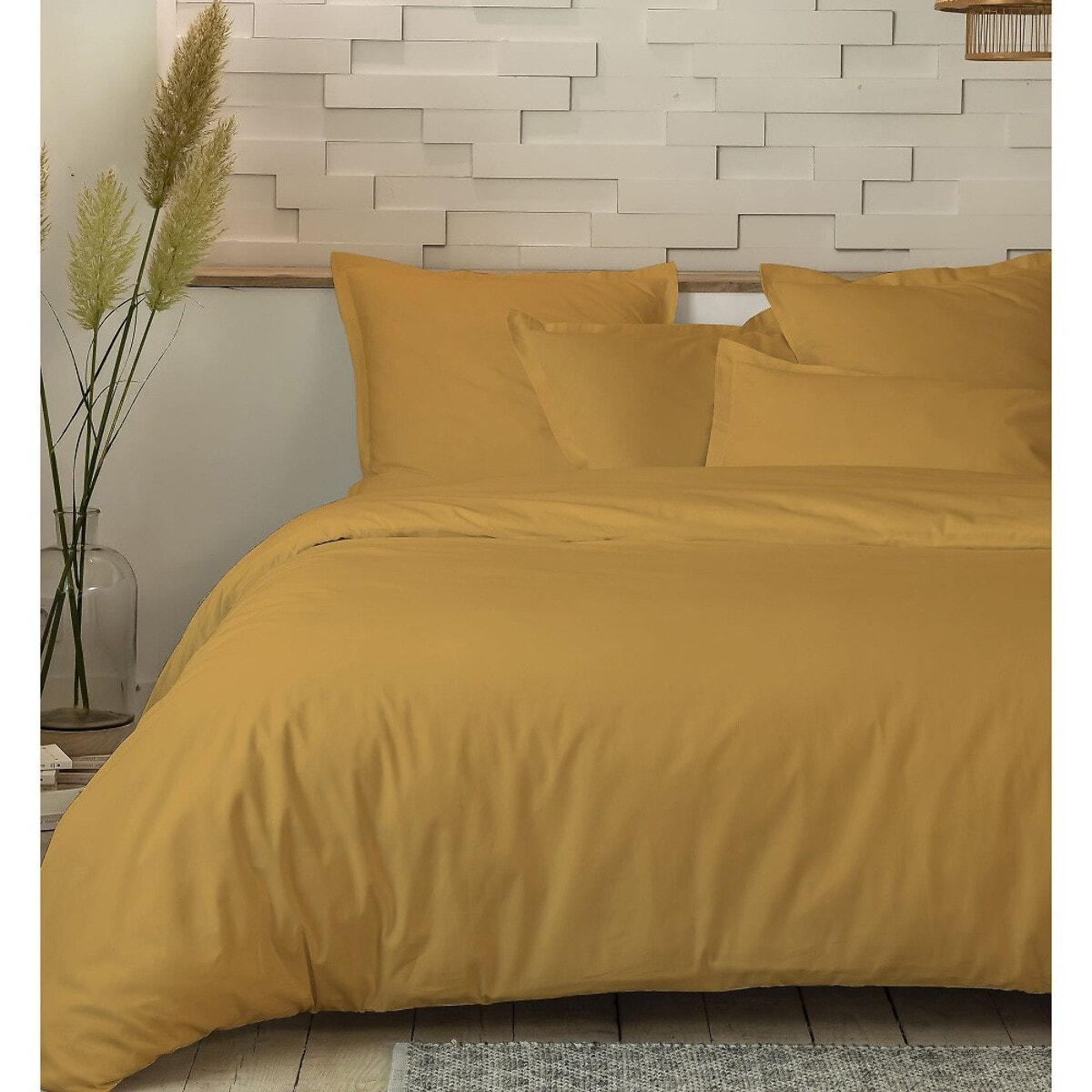 Parure Housse De Couette 3pcs 100 % percale Coton 80fils Percale Moutarde