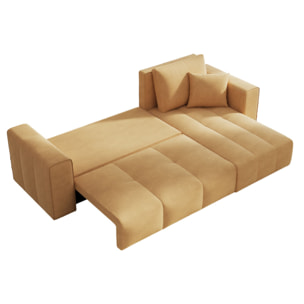 WORTHING Canapé d'angle convertible 4 places avec coffre en velours jaune