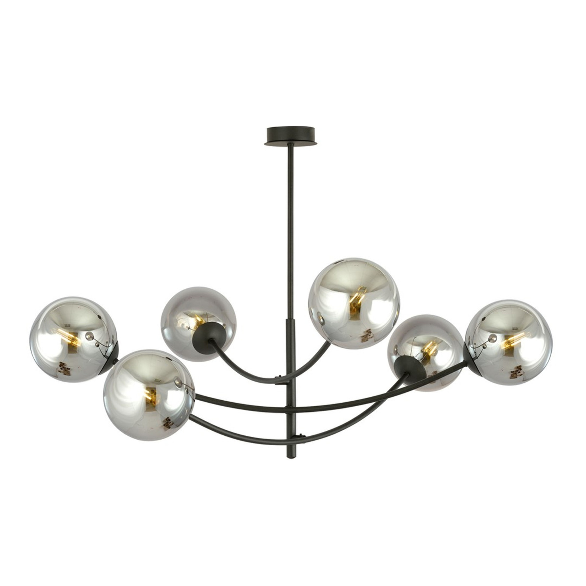 Lampada a sospensione Hunter con struttura in acciaio nero e diffusori in vetro