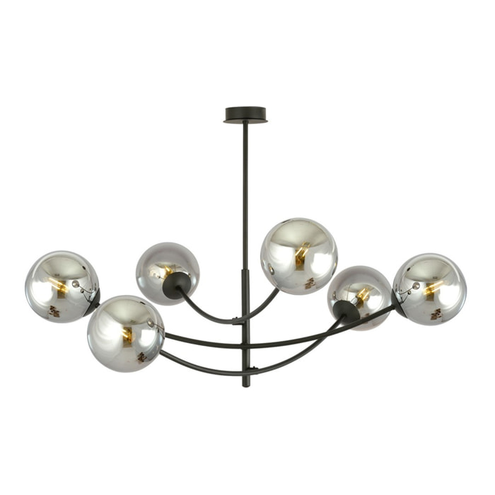 Lampada a sospensione Hunter con struttura in acciaio nero e diffusori in vetro