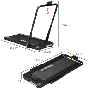 2 en 1 Cinta de Correr Plegable Cinta de Andar Velocidad 12 km/h Superficie de Carrera 36x105 cm Control Remoto Pantalla LED y Ruedas para Fitness en Casa 135x65x106 cm Negro