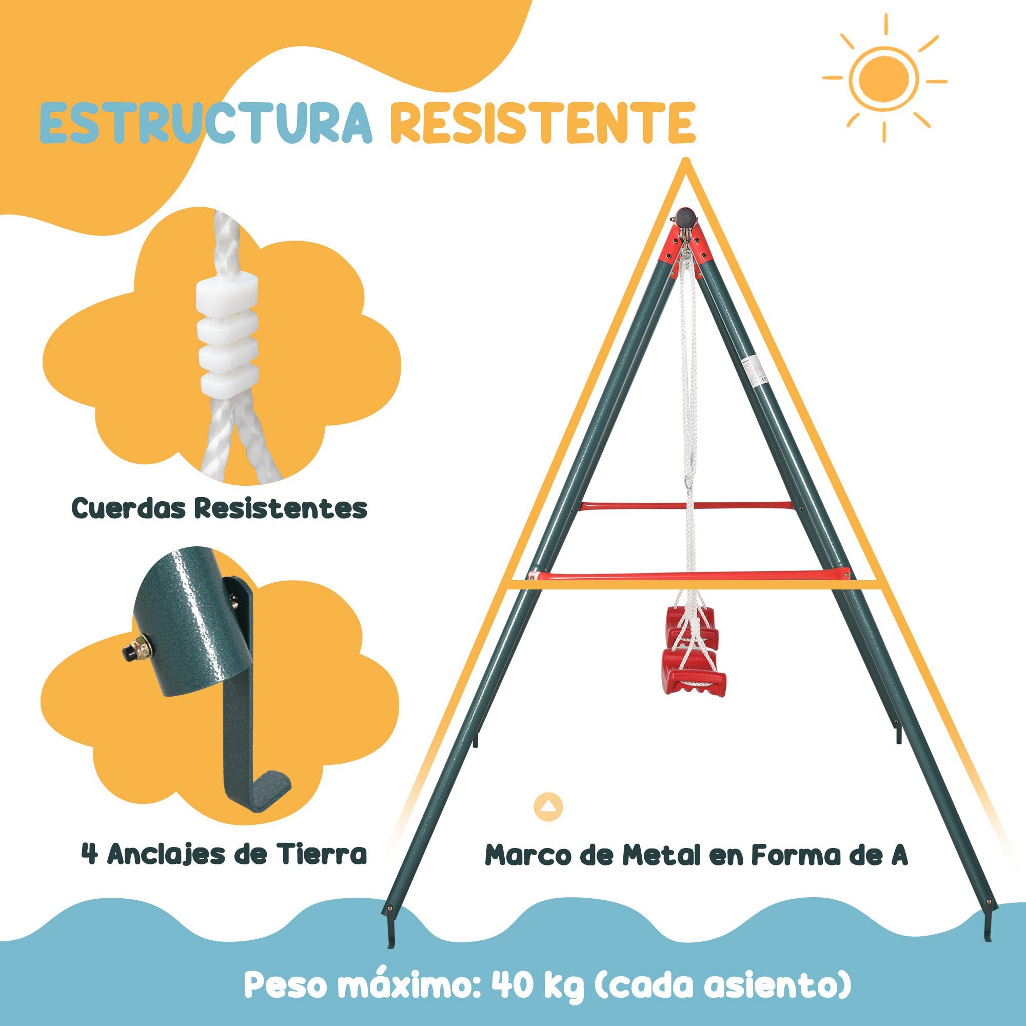 Conjunto para Niños Juego de Balancín para Niños Giratorio 360° y Columpio Doble Infantil con Cuerda Ajustable para Jardín Parque 184x76x71 cm 239x156x180 cm Multicolor