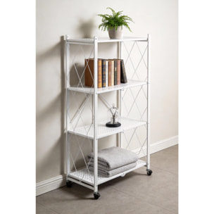 Estantería de Almacenamiento PLEGABLE de 4 Estantes con ruedas, SIN montaje - 71x34x125cm color Blanco