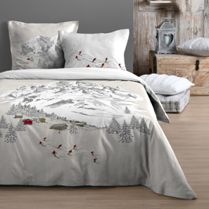 Parure de lit 3 pièces ambiance montagne en coton - Ecru