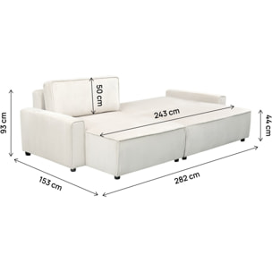 Canapé d'angle convertible et reversible en velours côtelé "Montaigne" - 3 places  - Beige