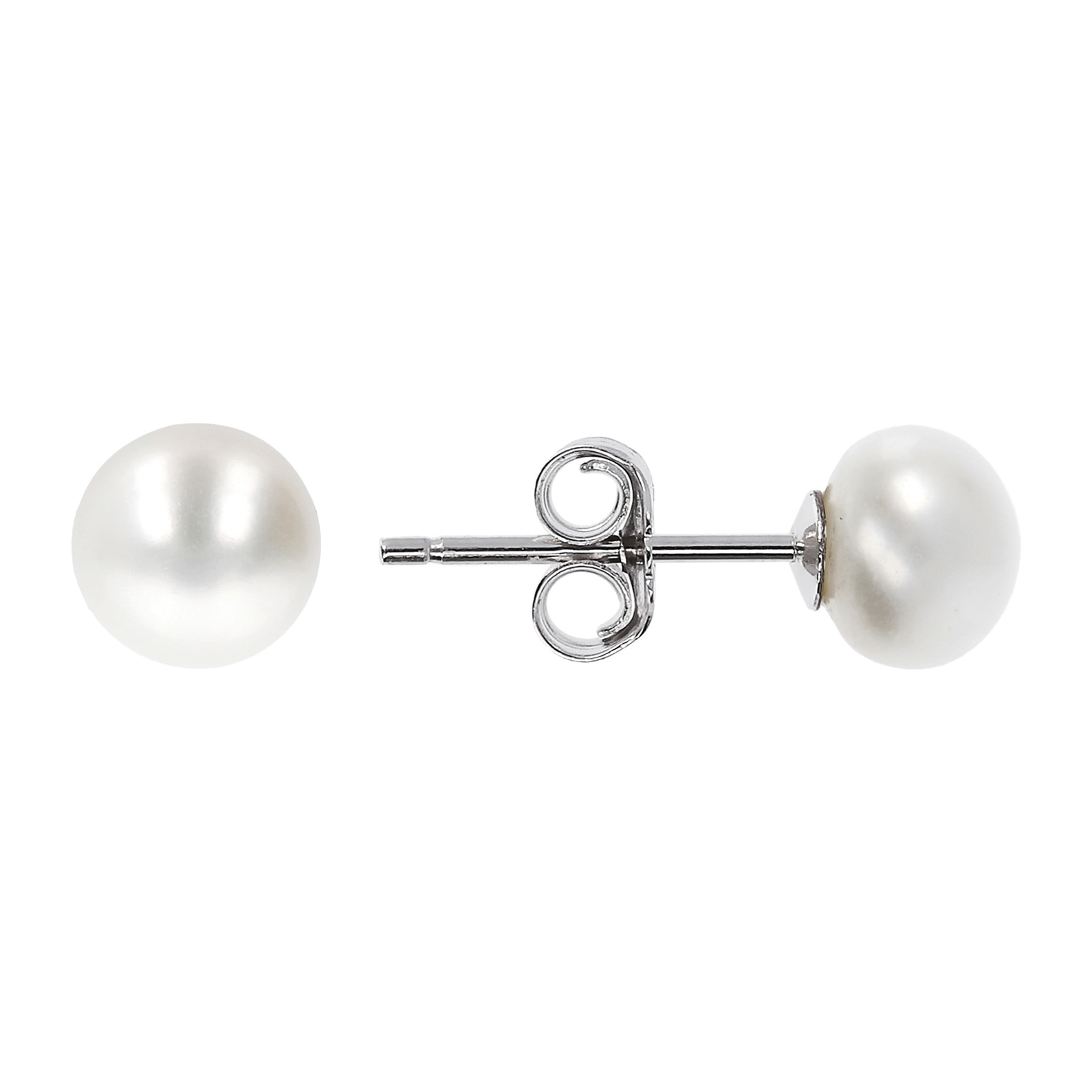 PERLAVIVA - Orecchini a Bottone in Argento placcato Platino con Perle d'Acqua Dolce Bianche Ø 6/6.5 mm