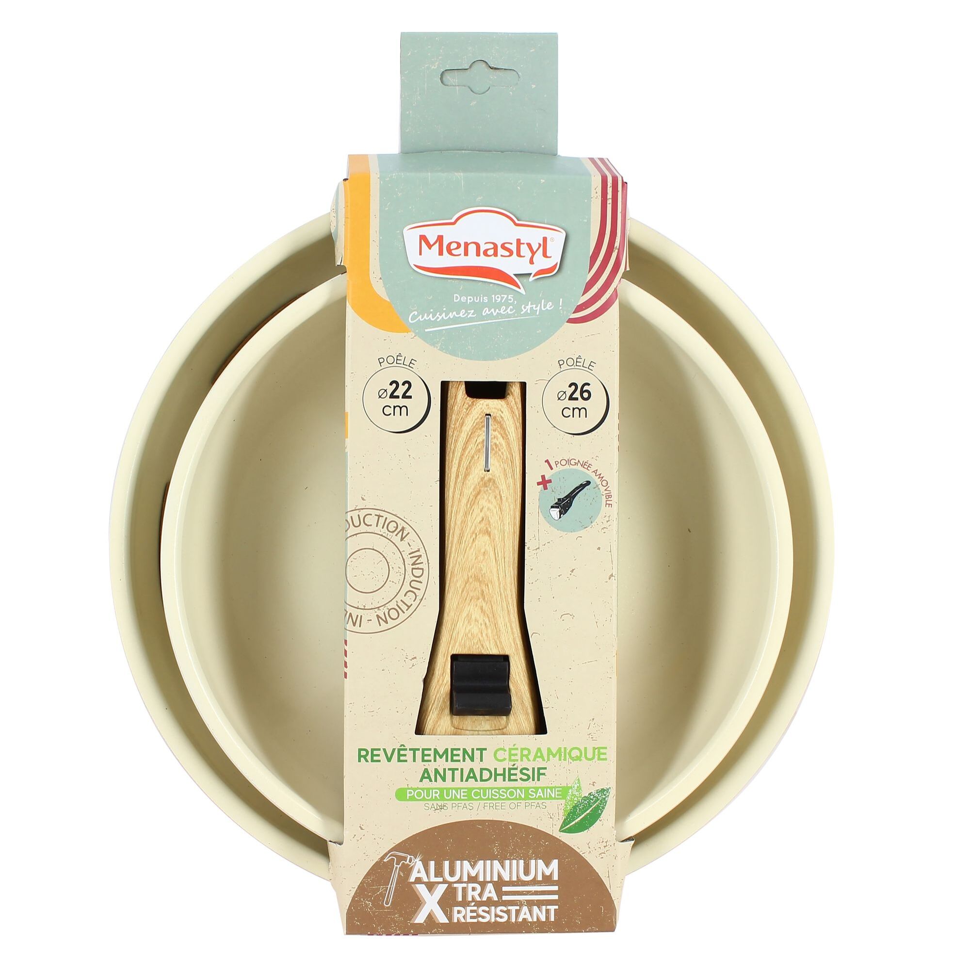 Lot de 2 poêles crème revêtement céramique - Tous feux COLORAMA