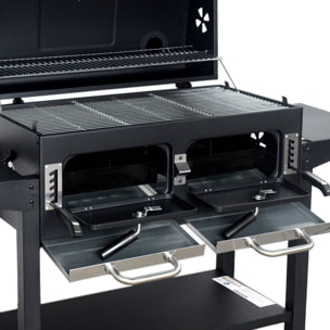 Barbecue Grill charbon de bois - Bernard XL Noir - Avec récupérateur de cendres. aérateurs. bac charbon ajustable et tablettes rabattables. L 160 x P 107.5 x H 141cm