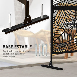 Biombo de 3 Paneles, 122x198 cm, Biombo Separador de Ambientes con Soporte y Tornillos de Expansión, Diseño de Hojas Grandes, para Exterior, Jardín, Patio, Terraza, Negro