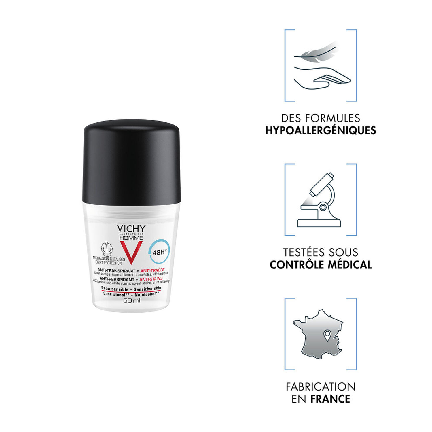 Homme - Déodorant Roll-On 48h Anti-Transpirant & Anti-Traces 50 ml