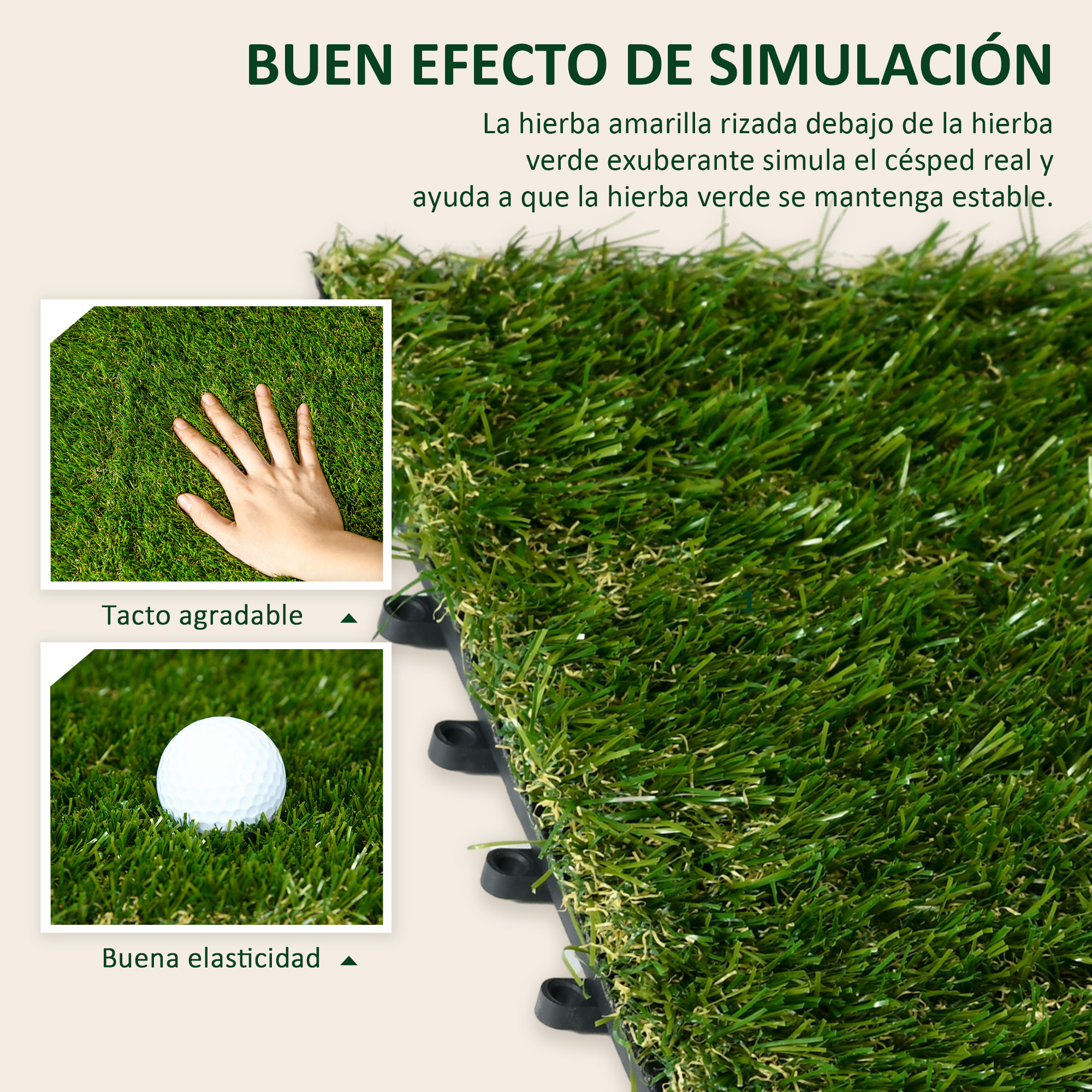 Césped Artificial de 10 Piezas Alfombra Césped Artificial 30x30 cm con Altura de Hierba 25 mm Anti-UV Césped Sintético para Jardín Patio Balcón Verde Oscuro