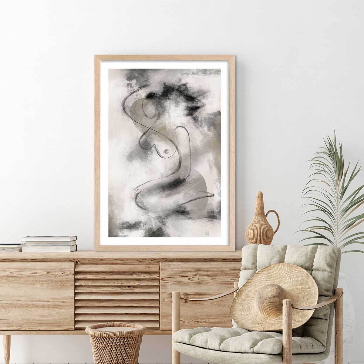 Affiche Eclats et courbe Affiche sous cadre bois