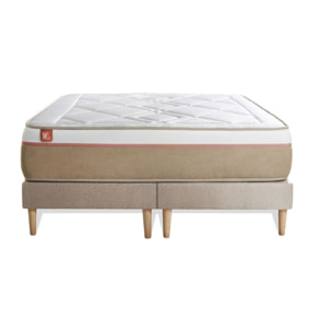 Ensemble Matelas Le Soyeux - 24cm - Ressorts ensachés et mémoire de forme - Equilibré - Sommier Tapissier Beige