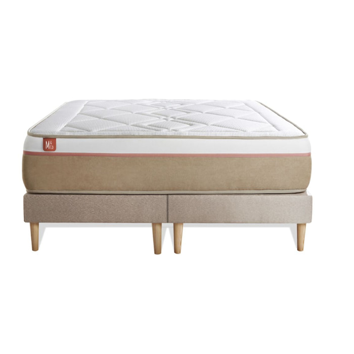 Ensemble Matelas Le Soyeux - 24cm - Ressorts ensachés et mémoire de forme - Equilibré - Sommier Tapissier Beige
