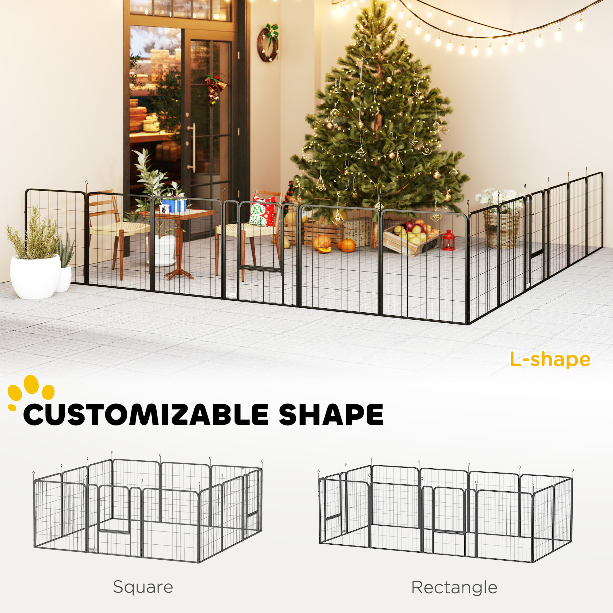 Parc enclos chien modulable pliable 12 panneaux porte verrouillable acier époxy noir