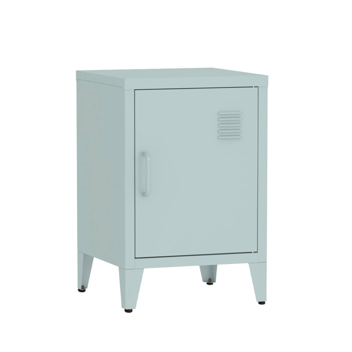 Table de chevet en acier bleu clair. 1 porte. casier