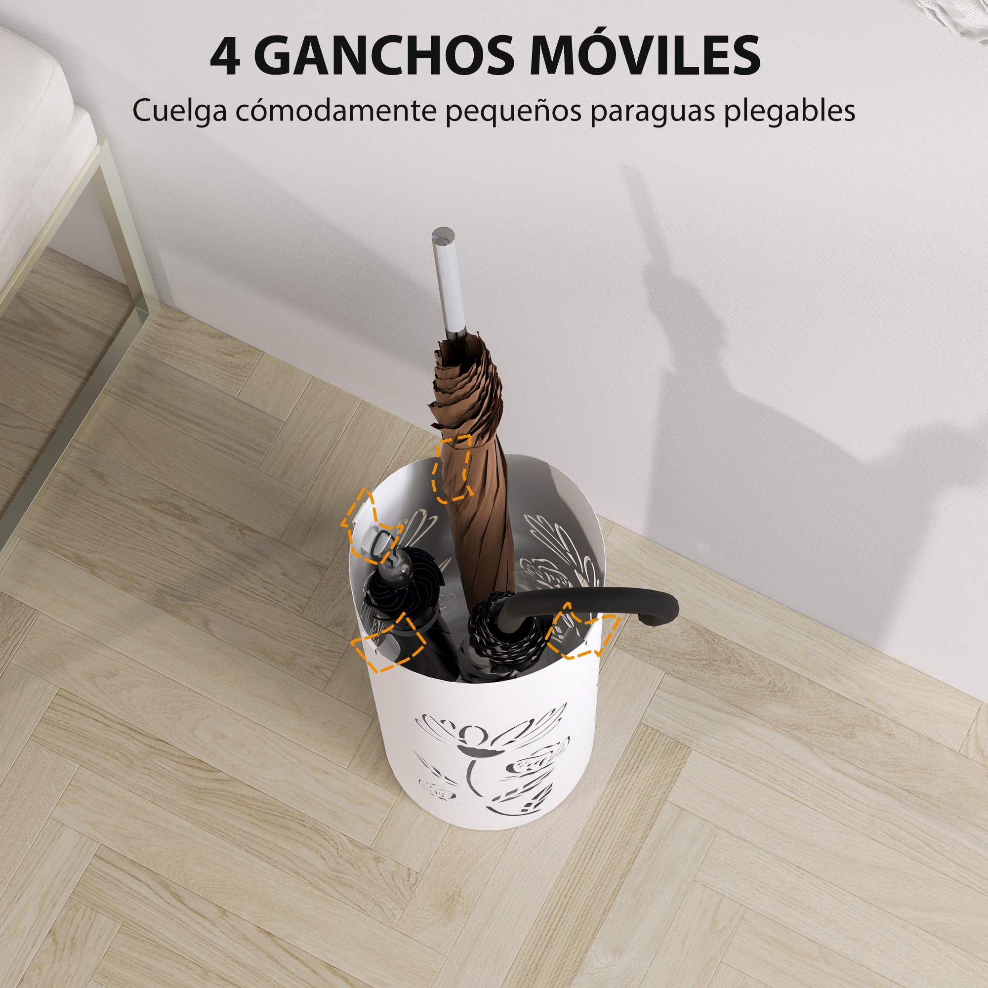 ParagÃƒÂ¼ero de Acero Soporte de Paraguas con 4 Ganchos y Bandeja de Goteo Extraíble ParagÃƒÂ¼ero Blanco para Entrada Oficina 17x17x41 cm