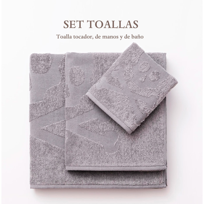 Set de toallas de baño calavera (tocador 30x50cm + manos 50x90cm + baño 70x140cm) gris scalpers home