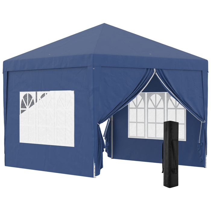 Carpa Plegable con 4 Paredes Desmontables 3x3 m Cenador de Jardín Gazebo Impermeable Protección UV y Bolsa de Transporte Pabellón para Recepción Eventos Camping Cerveza Azul