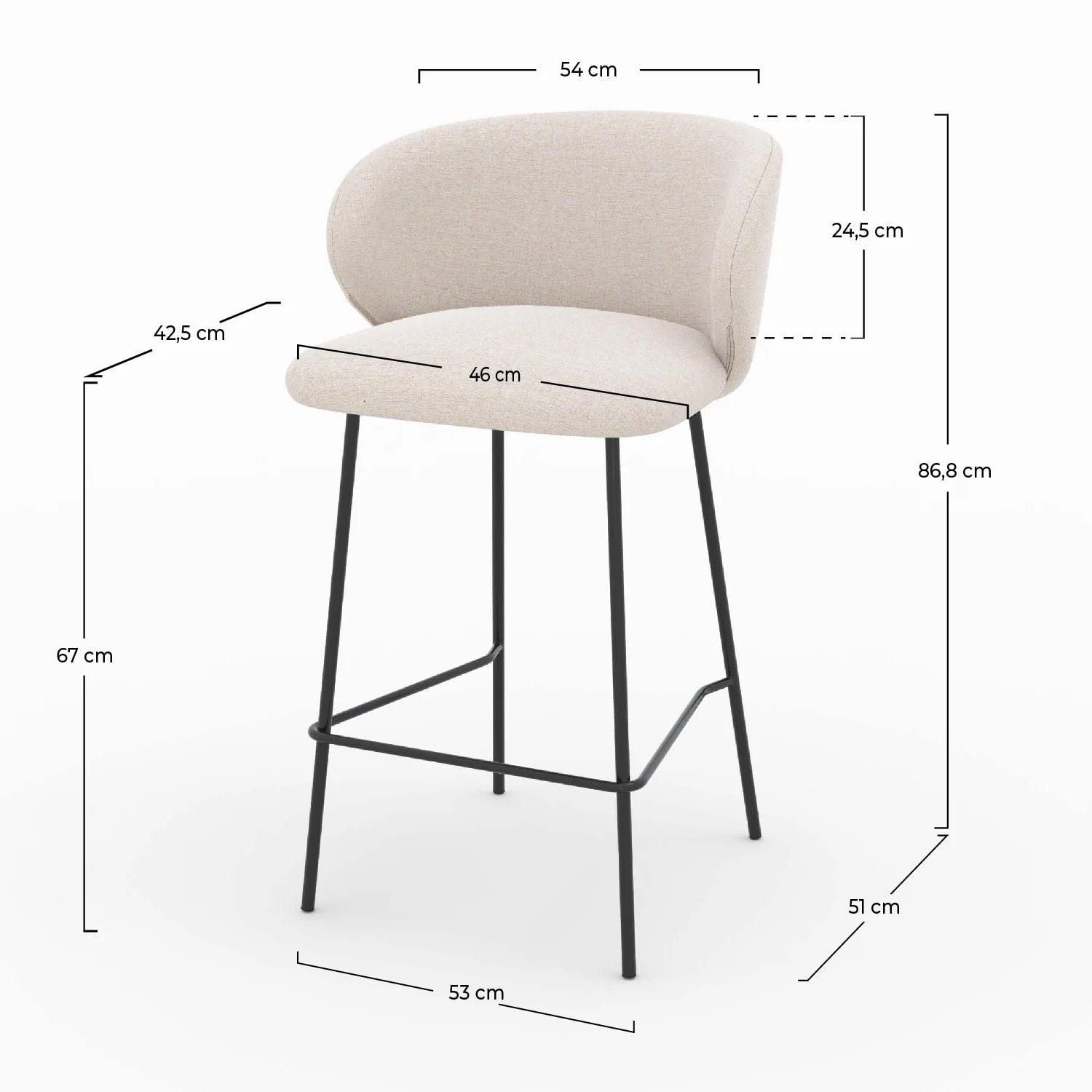 Lot de 2 chaises pour îlot central en tissu beige 68 cm - Victoria