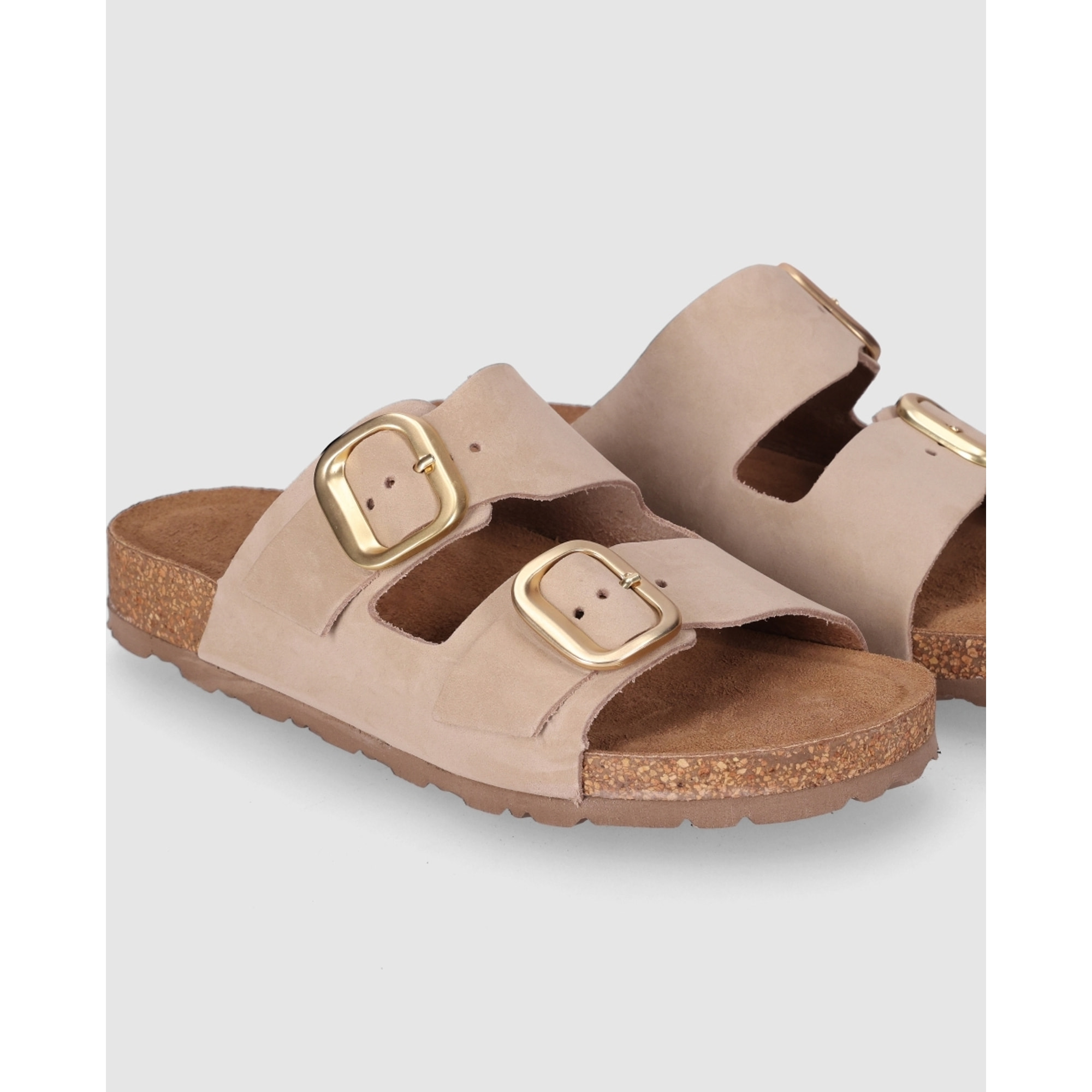 Sandalias de Piel - Arena - Tacón: Bajo