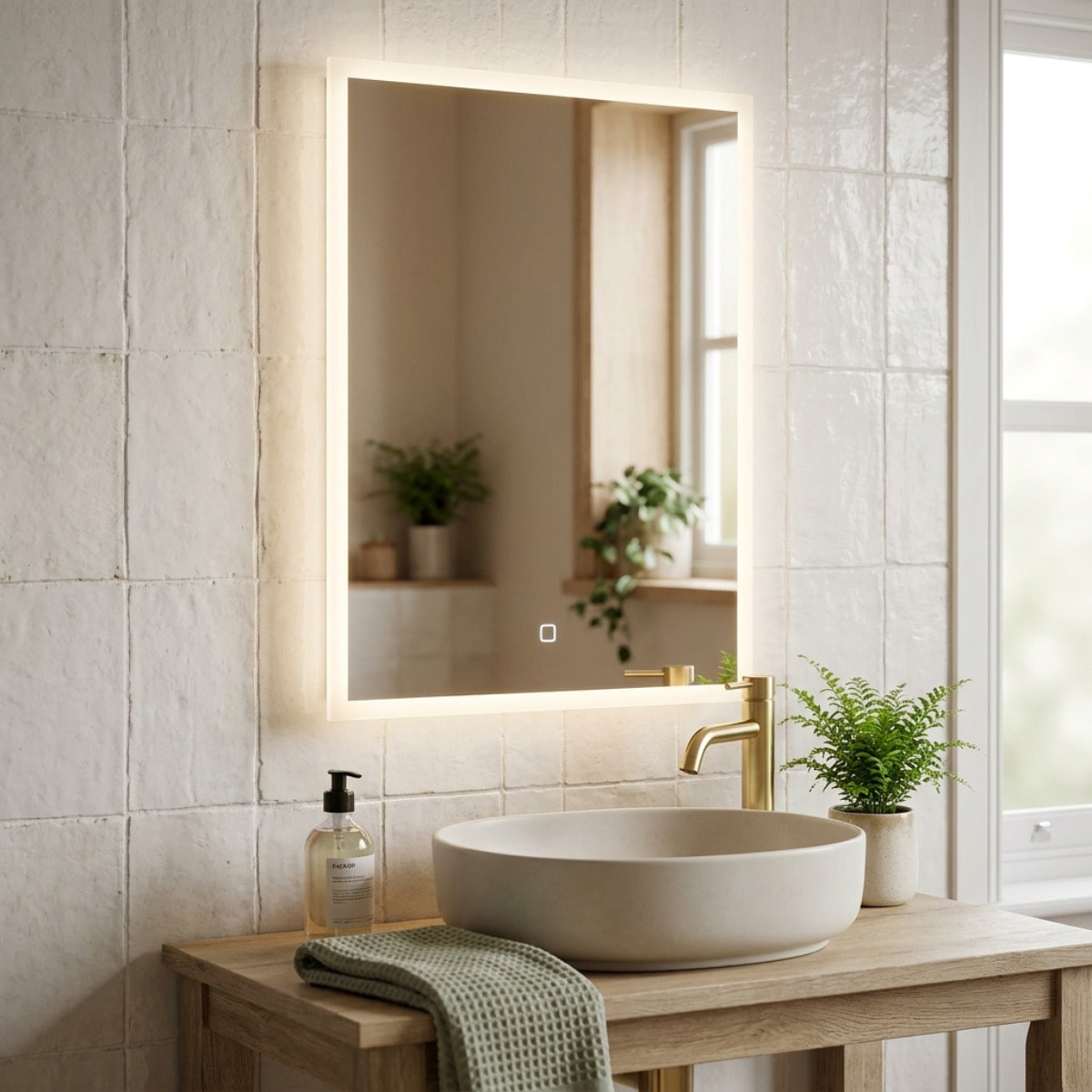 Miroir LED 60 x 80 cm avec éclairage 3 couleurs et capteur tactile SAT Feel (SATZFEELOBLED6080)