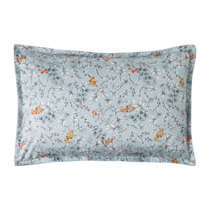 Taie d'oreiller imprimée en satin de coton bio, CUEILLETTE, Bleu baltique