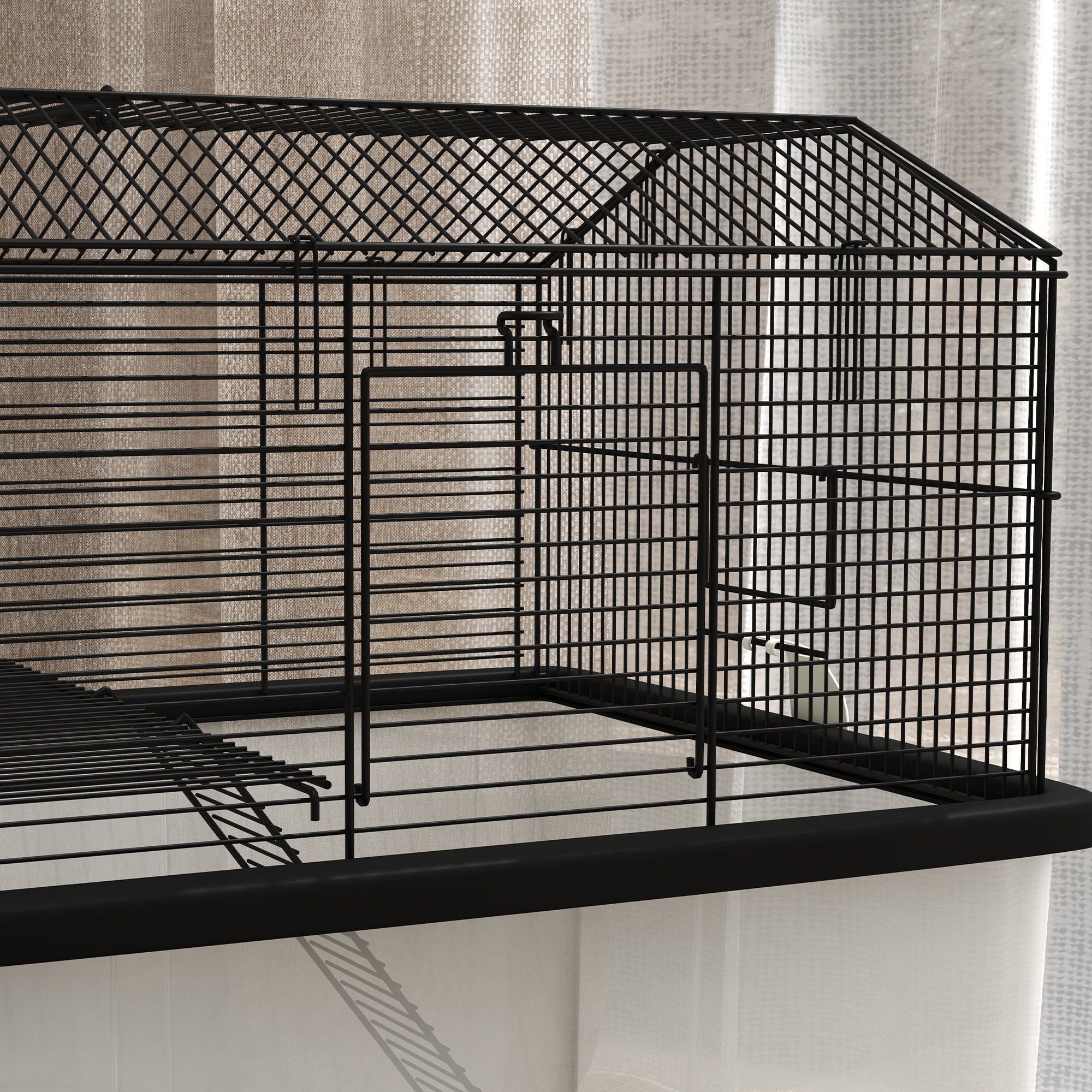 Jaula para Hámster Casa para Animales Pequeños con Fondo Profundo Plataforma Cuenco Bebedero Rampa y Ruedas 57x43x57 cm Negro