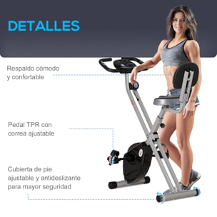 Bicicleta Estática Plegable con Respaldo, Bici Estática con 8 Niveles de Resistencia Magnética, Volante, Pantalla LCD, Pulsómetro, Sillín Ajustable, Carga 110 kg para Hogar Ahorra Espacio Gris