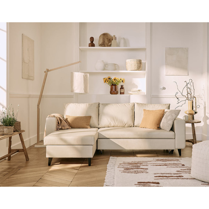 Nordic - canapé d'angle réversible 4 places - convertible avec coffre - en simili - Beige