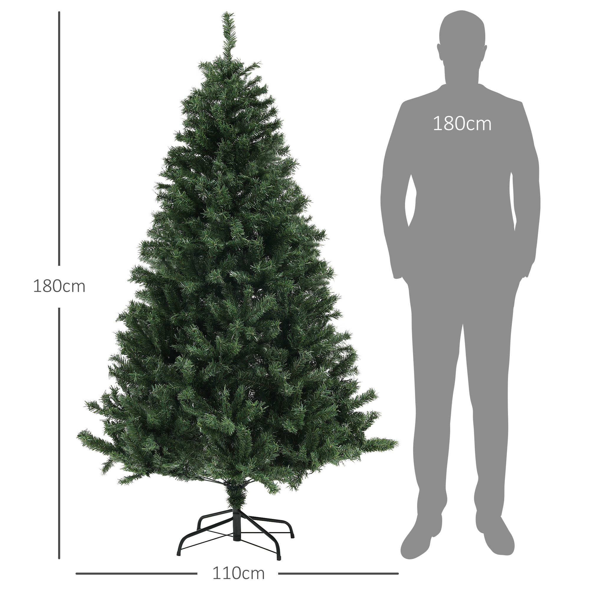 HOMCOM Albero di Natale Artificiale Ø110 x180 cm con 1000 Rami in Acciaio e Plastica Verde