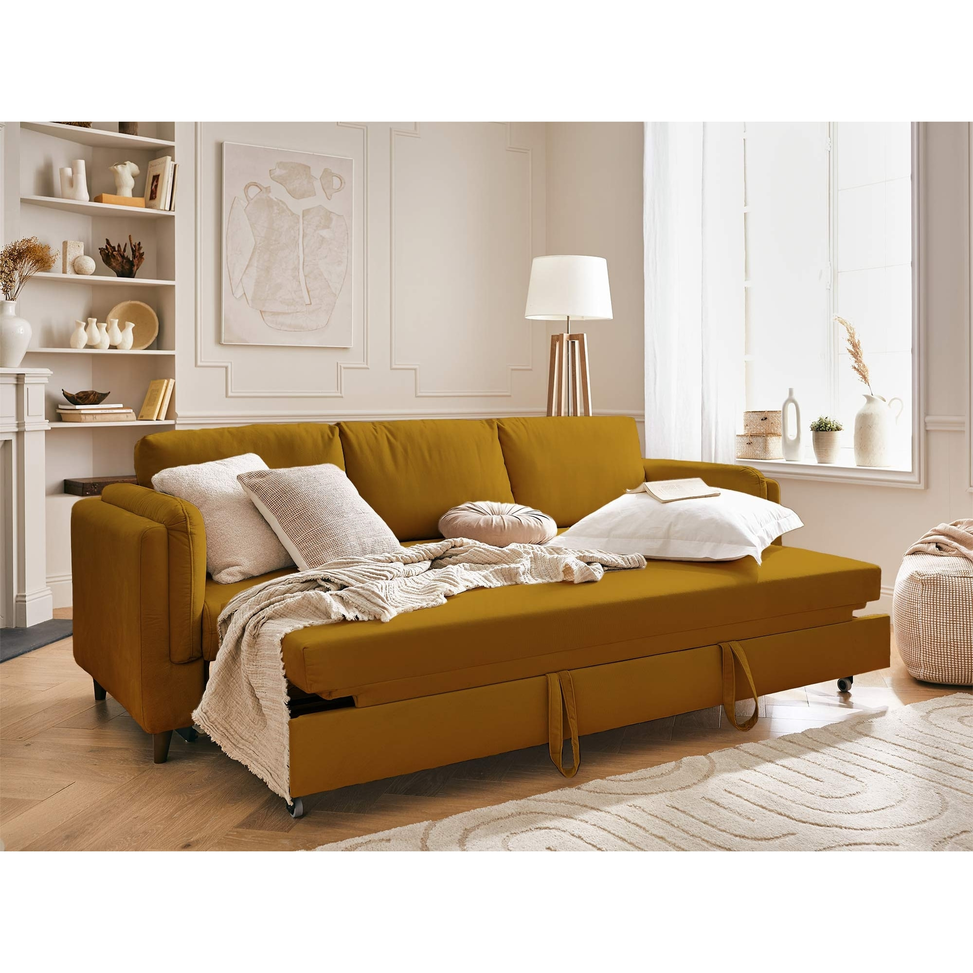 Brooke - canapé 3 places - convertible - en velours - Jaune