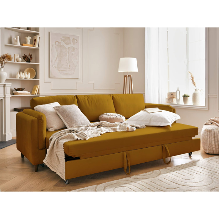Brooke - canapé 3 places - convertible - en velours - Jaune